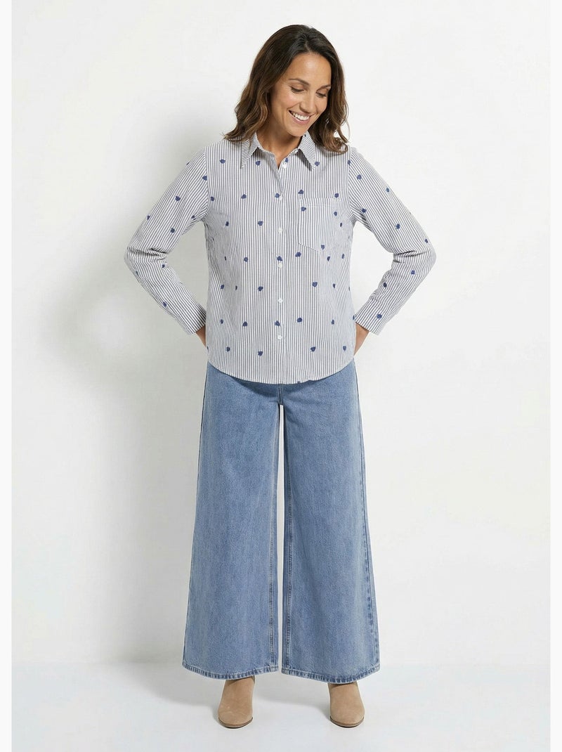 Blusa de rayas con bordado de corazón - AFIBEL Azul - Kiabi