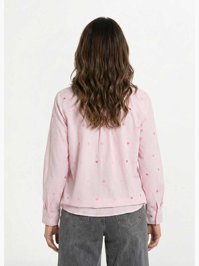 Blusa de rayas con bordado de corazón - AFIBEL Rosa - Kiabi