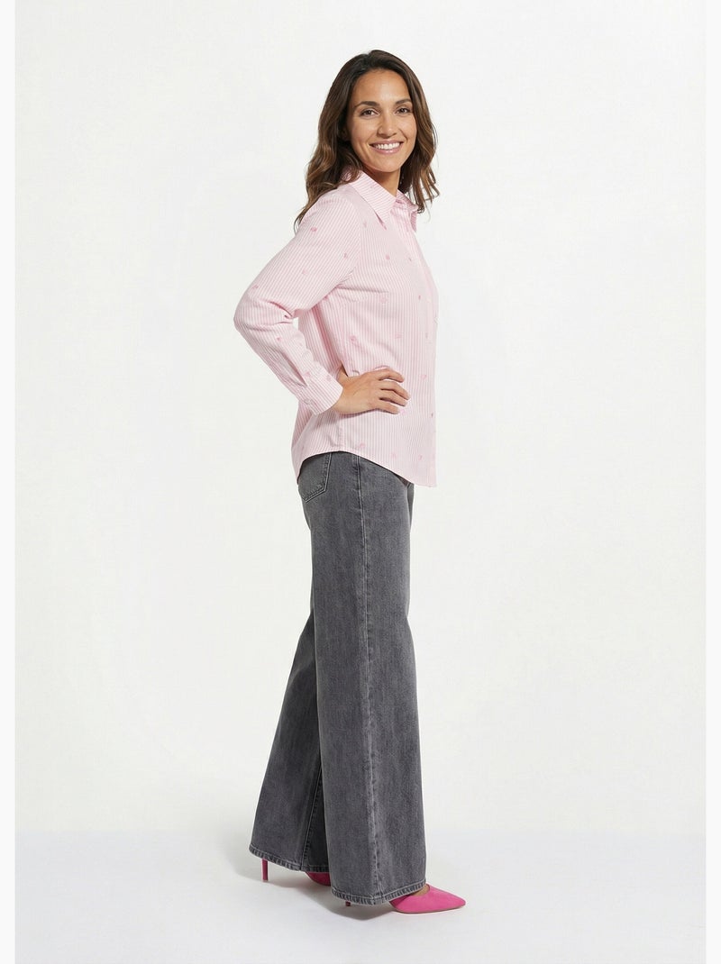 Blusa de rayas con bordado de corazón - AFIBEL Rosa - Kiabi