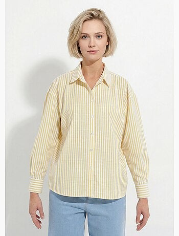 Blusa de rayas con botones delanteros, hilo teñido y mangas largas - Afibel