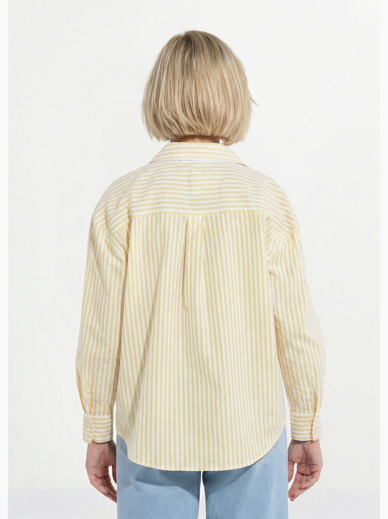 Blusa de rayas con botones delanteros, hilo teñido y mangas largas - Afibel Amarillo - Kiabi