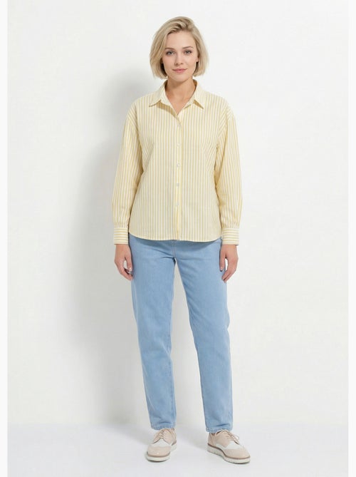 Blusa de rayas con botones delanteros, hilo teñido y mangas largas - Afibel - Kiabi