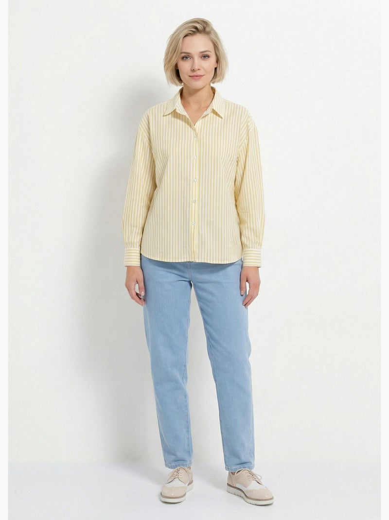 Blusa de rayas con botones delanteros, hilo teñido y mangas largas - Afibel Amarillo - Kiabi