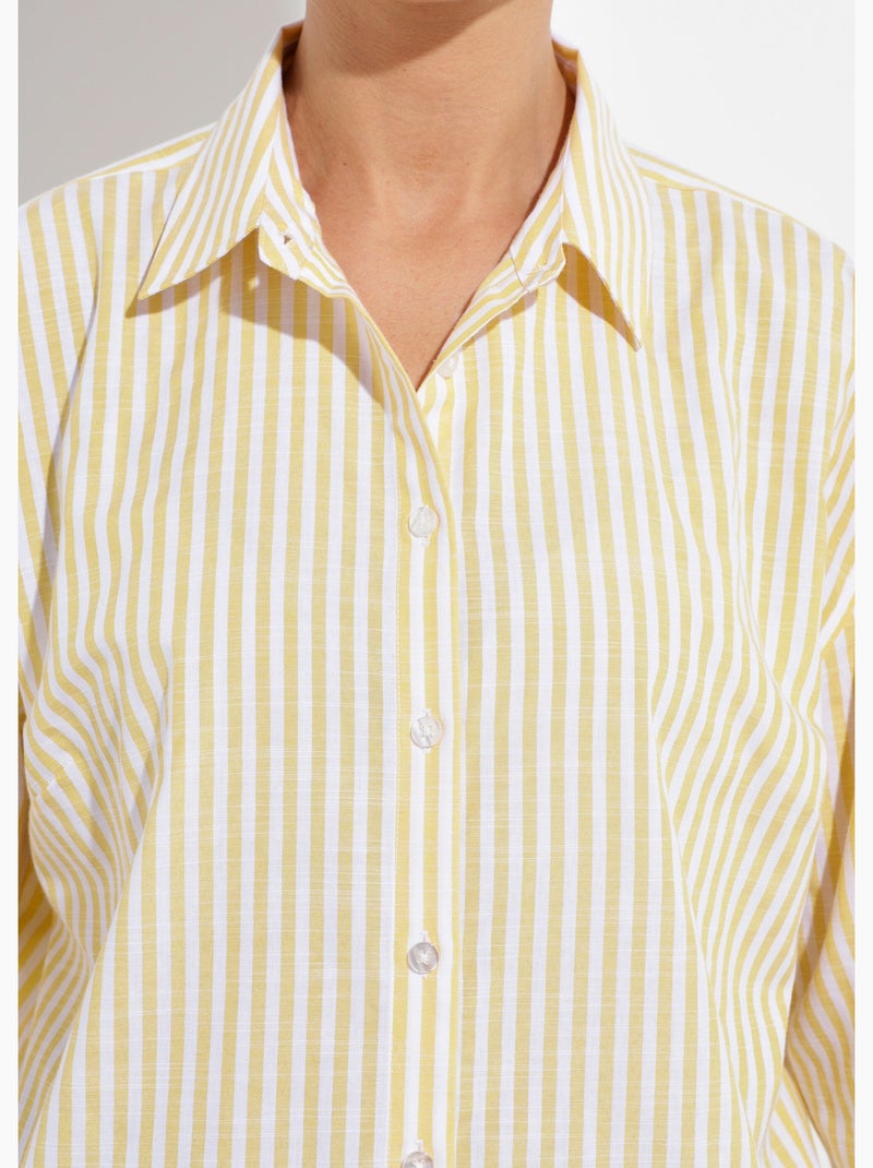 Blusa de rayas con botones delanteros, hilo teñido y mangas largas - Afibel Amarillo - Kiabi