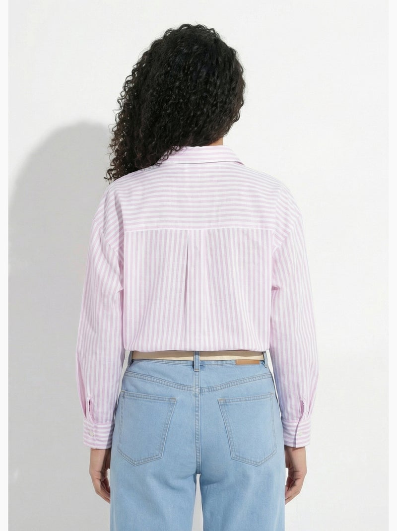 Blusa de rayas con botones delanteros, hilo teñido y mangas largas - Afibel Rosa - Kiabi