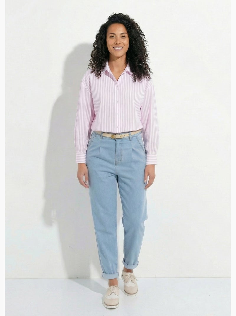 Blusa de rayas con botones delanteros, hilo teñido y mangas largas - Afibel Rosa - Kiabi