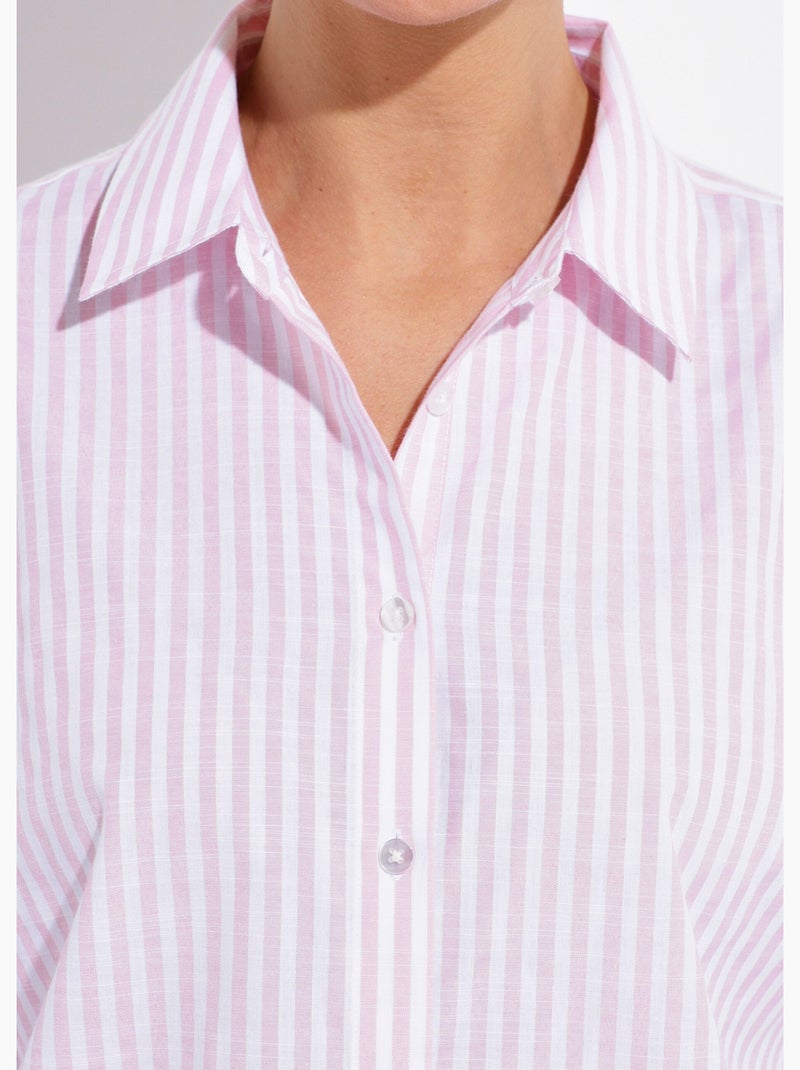 Blusa de rayas con botones delanteros, hilo teñido y mangas largas - Afibel Rosa - Kiabi