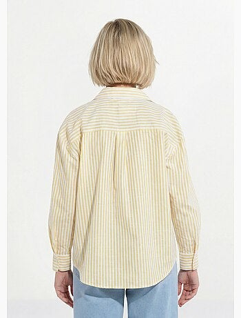 Blusa de rayas con botones delanteros, hilo teñido y mangas largas