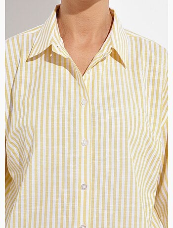 Blusa de rayas con botones delanteros, hilo teñido y mangas largas