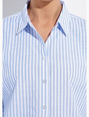 Blusa de rayas con botones delanteros, hilo teñido y mangas largas