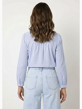 Blusa de rayas con cuello redondo y bordado - AFIBEL