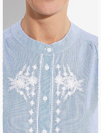 Blusa de rayas con cuello redondo y bordado - AFIBEL