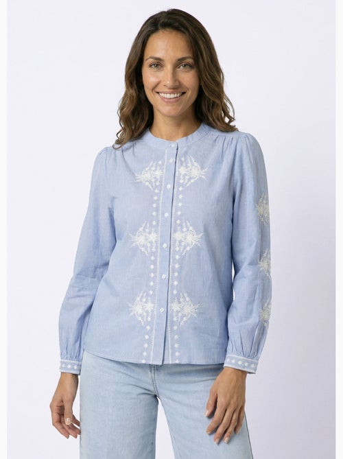 Blusa de rayas con cuello redondo y bordado - AFIBEL - Kiabi