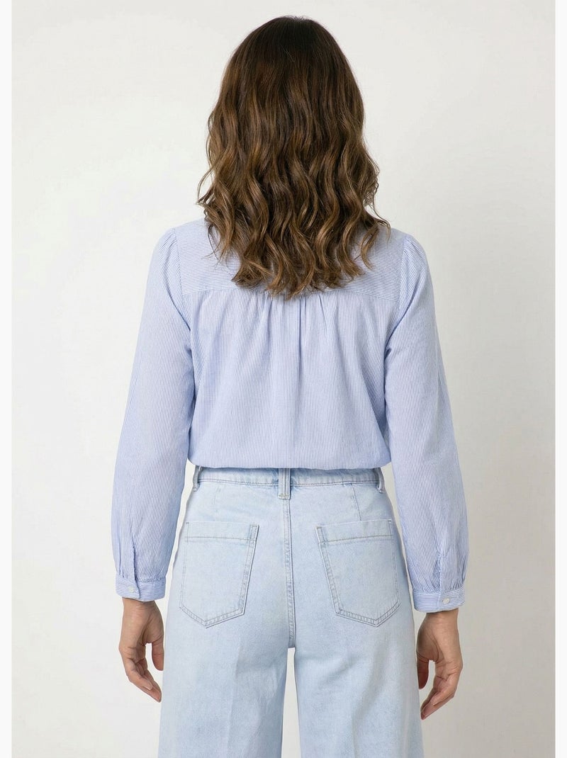 Blusa de rayas con cuello redondo y bordado - AFIBEL Azul - Kiabi