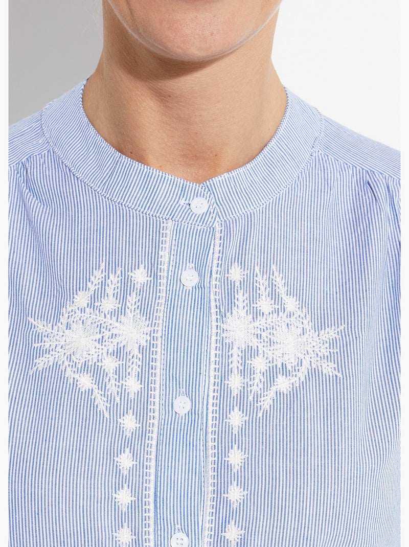 Blusa de rayas con cuello redondo y bordado - AFIBEL Azul - Kiabi