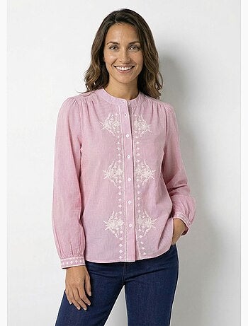 Blusa de rayas con cuello redondo y bordado - AFIBEL