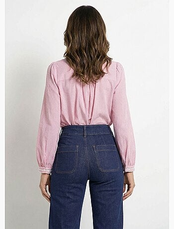 Blusa de rayas con cuello redondo y bordado - AFIBEL