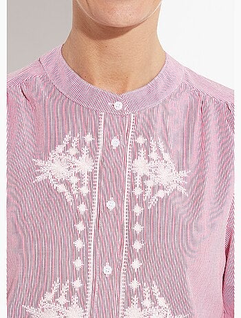 Blusa de rayas con cuello redondo y bordado - AFIBEL
