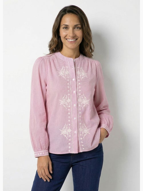Blusa de rayas con cuello redondo y bordado - AFIBEL - Kiabi Blusa de rayas con cuello redondo y bordado - AFIBEL - Kiabi