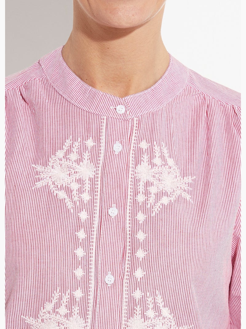 Blusa de rayas con cuello redondo y bordado - AFIBEL Rojo - Kiabi