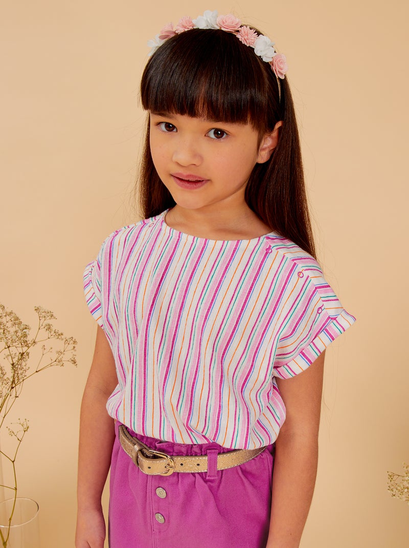 Blusa de rayas con mangas de murciélago BLANCO - Kiabi