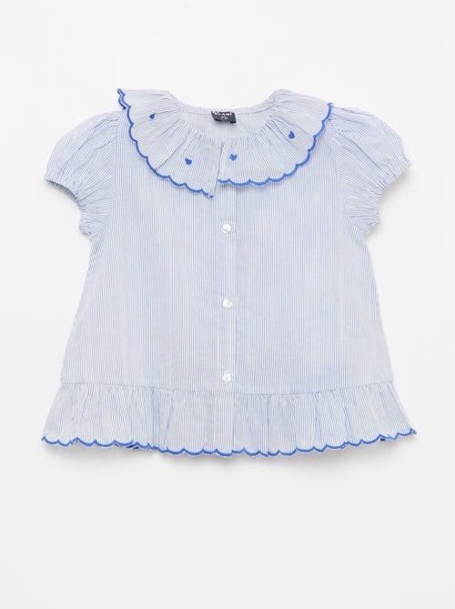 Blusa de rayas de manga corta y bajo con volante - Kiabi