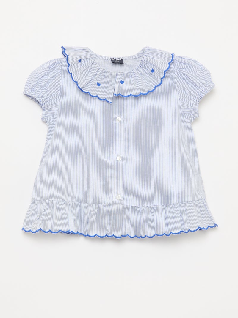 Blusa de rayas de manga corta y bajo con volante Azul - Kiabi