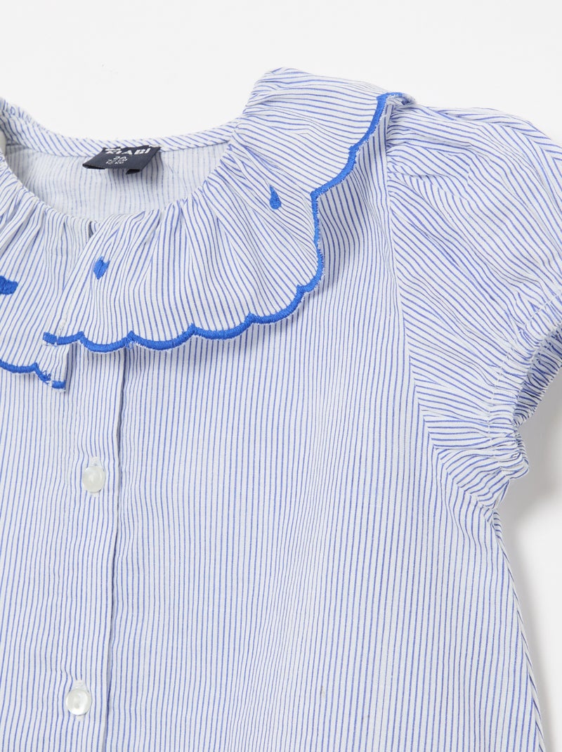 Blusa de rayas de manga corta y bajo con volante Azul - Kiabi