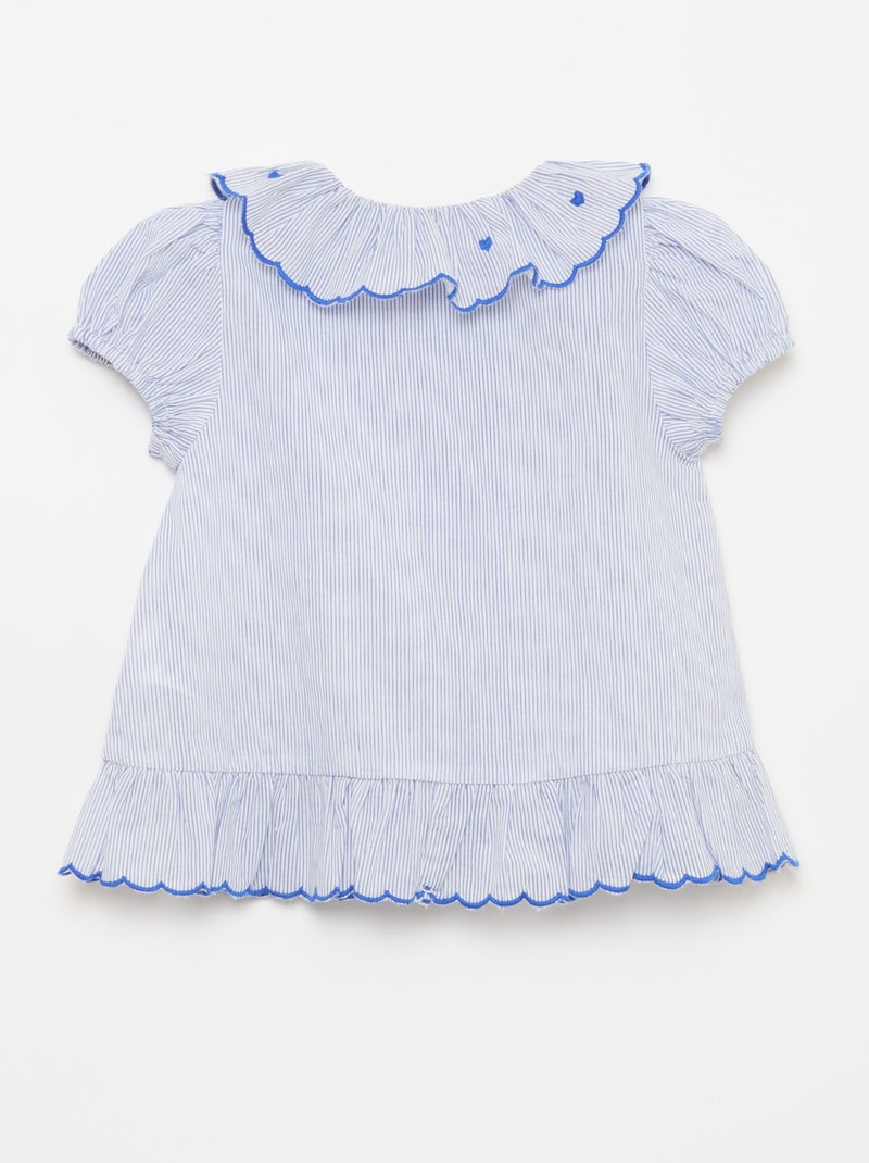 Blusa de rayas de manga corta y bajo con volante Azul - Kiabi