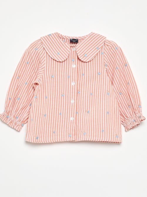 Blusa de rayas de manga larga con bordados de flores - Kiabi