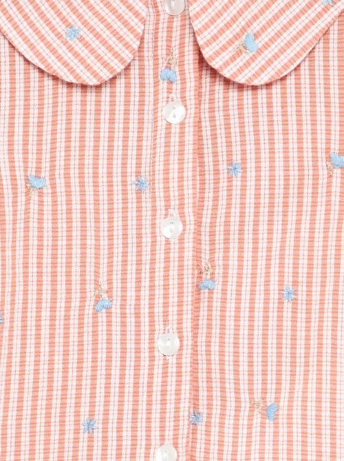 Blusa de rayas de manga larga con bordados de flores - Kiabi