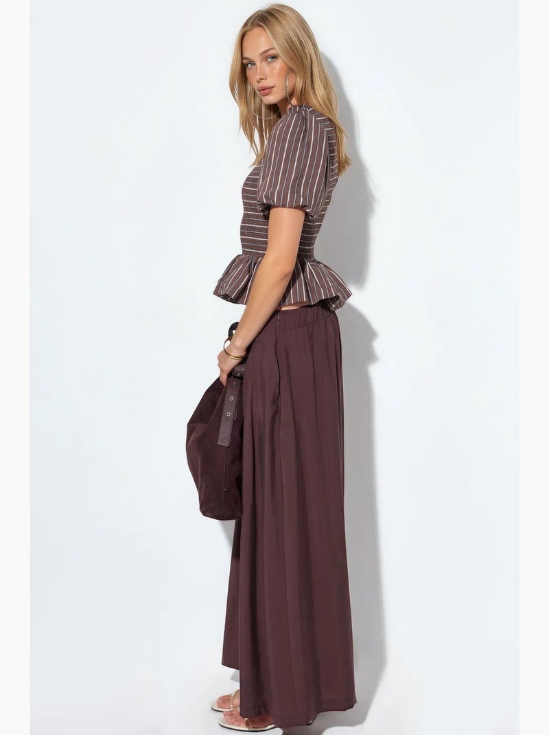 Blusa de rayas texturizada con volante busem Marrón - Kiabi