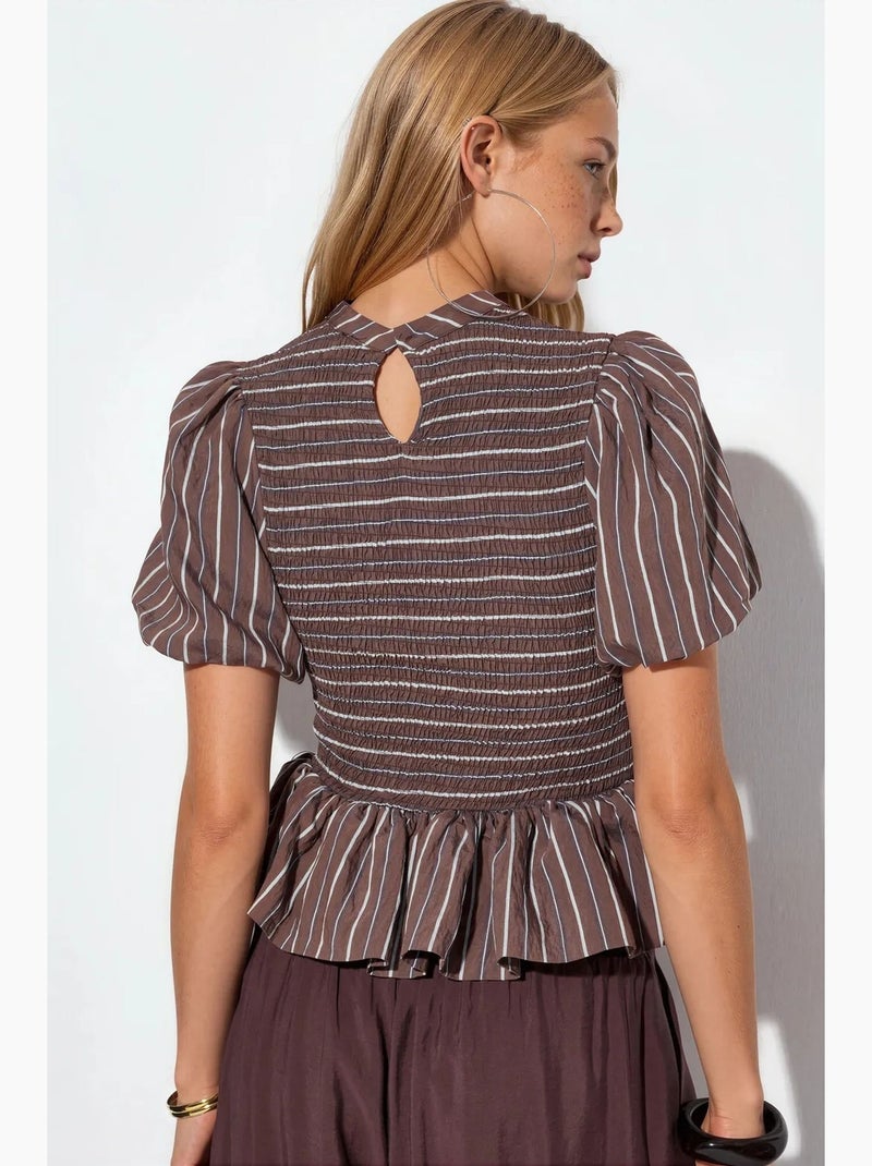 Blusa de rayas texturizada con volante busem Marrón - Kiabi