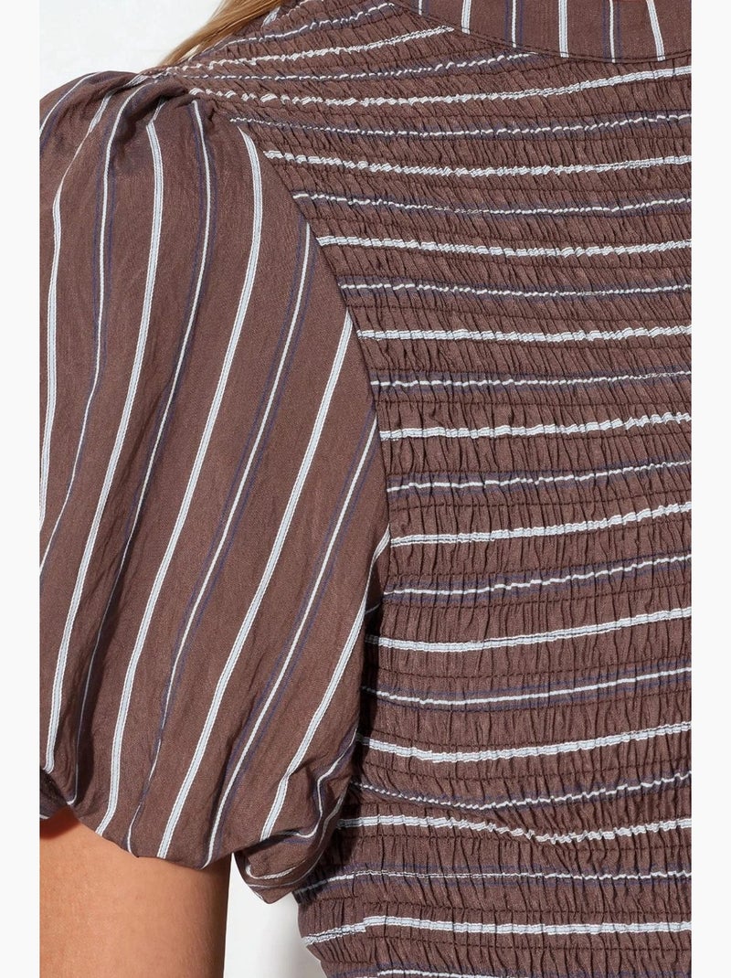 Blusa de rayas texturizada con volante busem Marrón - Kiabi