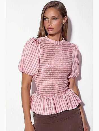 Blusa de rayas texturizada con volante busem