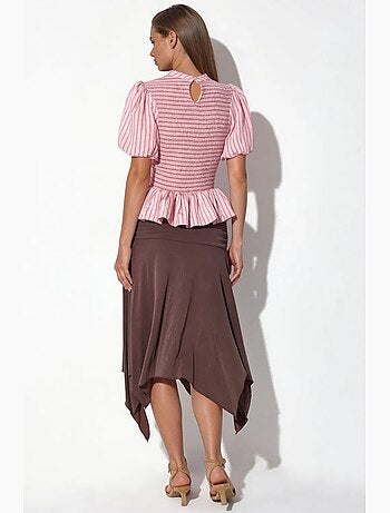 Blusa de rayas texturizada con volante busem