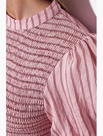 Blusa de rayas texturizada con volante busem