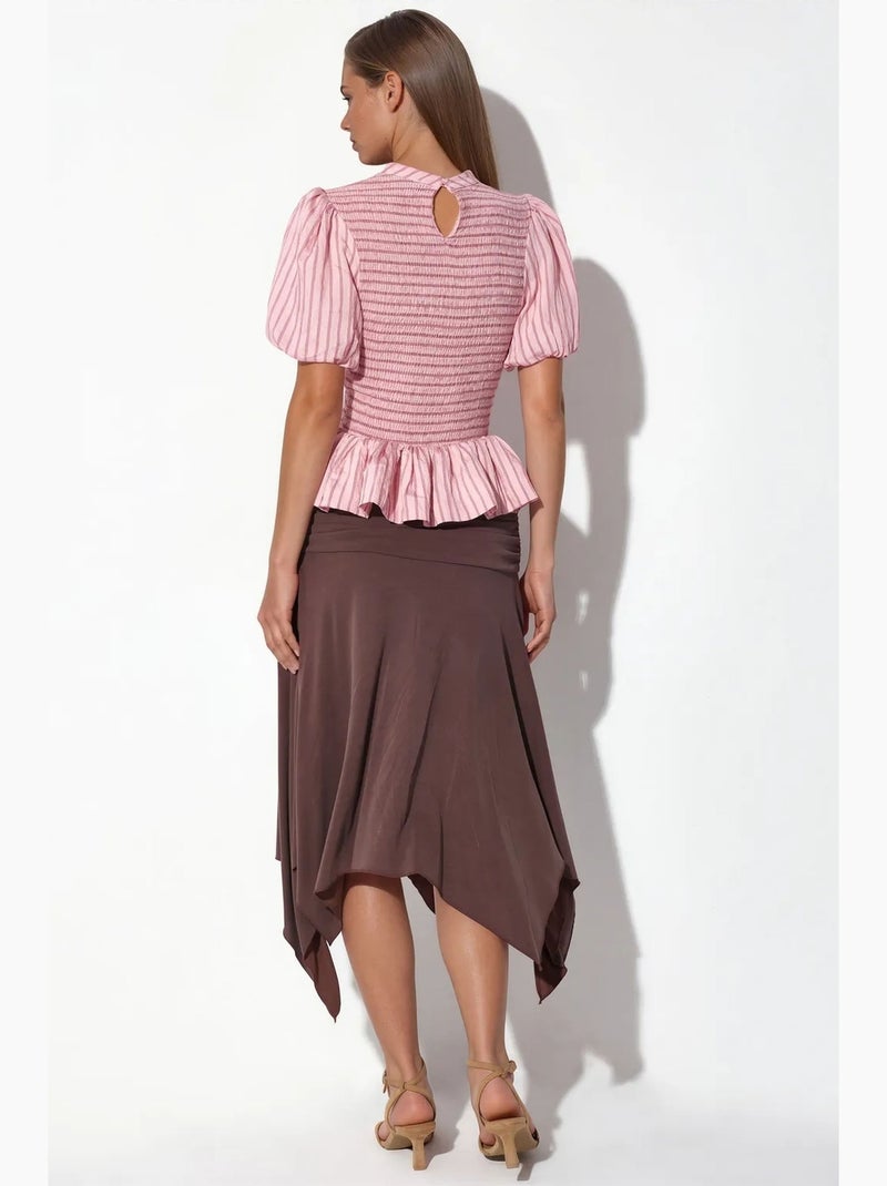 Blusa de rayas texturizada con volante busem Rosa - Kiabi