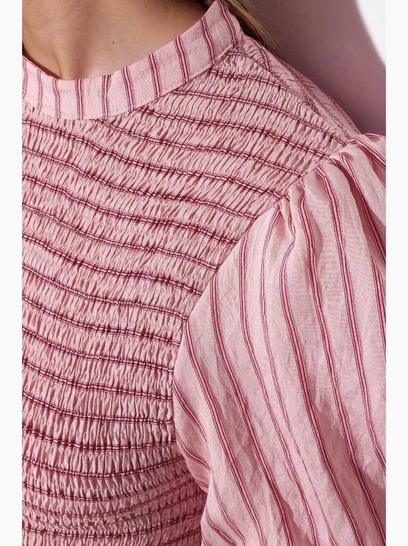 Blusa de rayas texturizada con volante busem Rosa - Kiabi