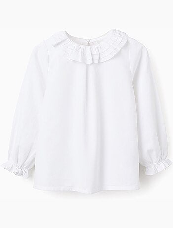 Blusa de sarga de algodón con volantes