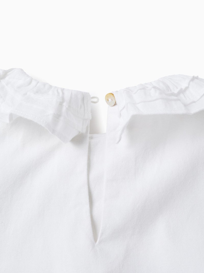 Blusa de sarga de algodón con volantes Blanco - Kiabi
