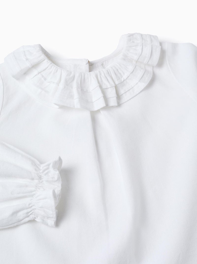 Blusa de sarga de algodón con volantes Blanco - Kiabi