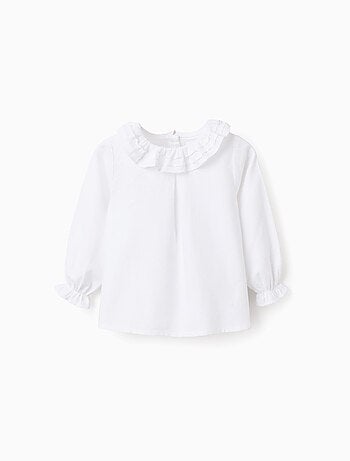 Blusa de sarga de algodón con volantes