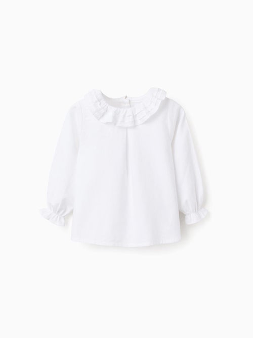 Blusa de sarga de algodón con volantes - Kiabi