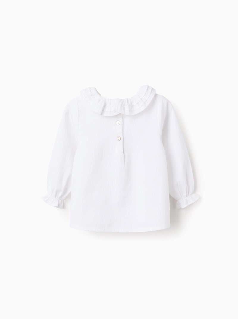 Blusa de sarga de algodón con volantes Blanco - Kiabi
