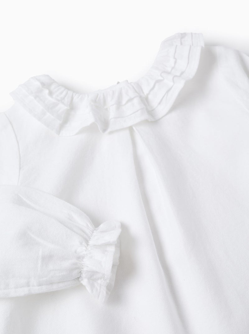 Blusa de sarga de algodón con volantes Blanco - Kiabi
