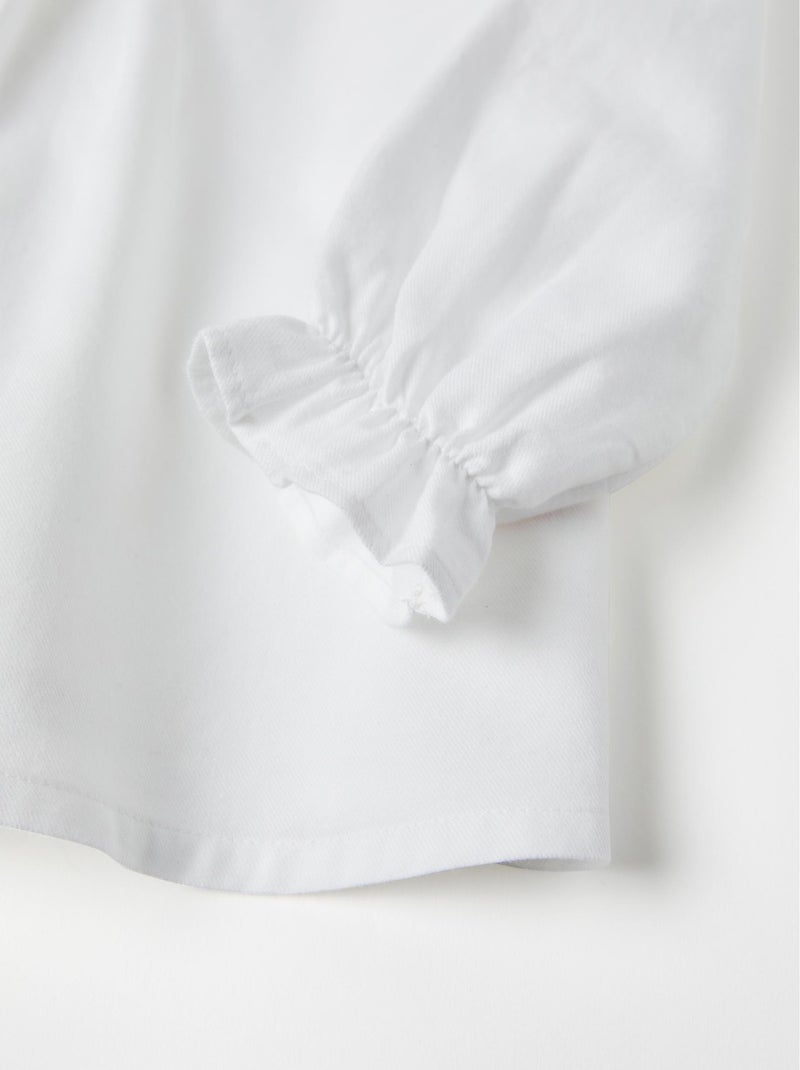 Blusa de sarga de algodón con volantes Blanco - Kiabi