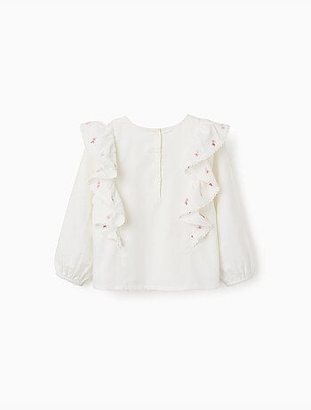 Blusa de sarga de manga larga con volantes y flores