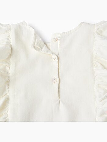 Blusa de sarga de manga larga con volantes y flores