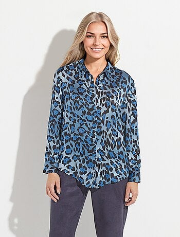 Blusa de satén de manga larga con botones - Afibel